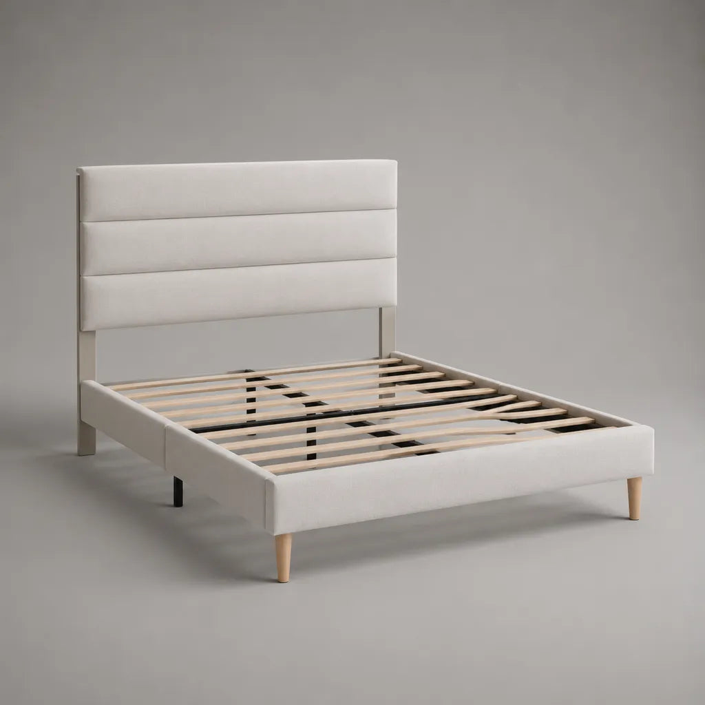 Letto matrimoniale imbottito bianco con testa e letto con latte, letto 160 × 200 cm, dimensioni 214 × 170 × 118 cm