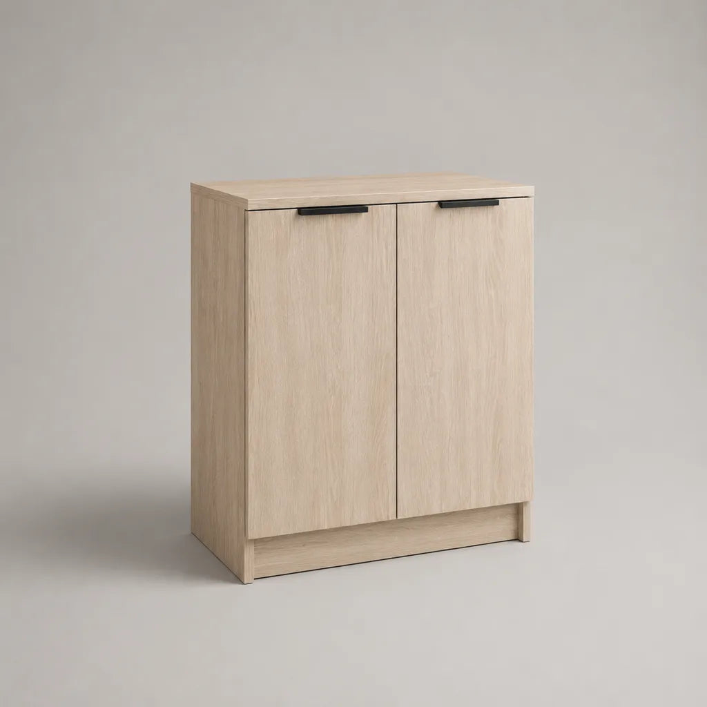 Set di 2 pezzi – Armadio a due porte in pannello di particelle di melamina, rovere chiaro e nero, 80 × 35 × 100 cm