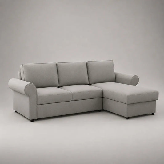 Divano angolo 3 posti in L con meridiano dritto, rivestimento in tessuto grigio chiaro 220 × 145 × 85 cm