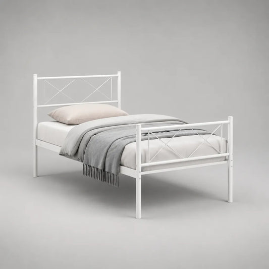Cornice letto singolo in acciaio bianco 90 × 200 cm con 12 cravatte