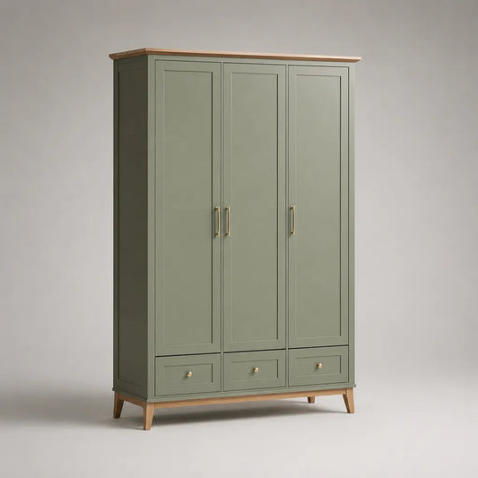 Armadio 3 porte e 3 cassetti in MDF verde e pino massiccio 120 × 55 × 190 cm