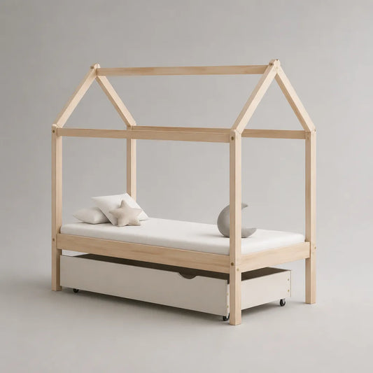 Letto in legno per bambini con cassetto bianco, letto 90 × 190 cm, dimensioni 198 × 98 × 170 cm