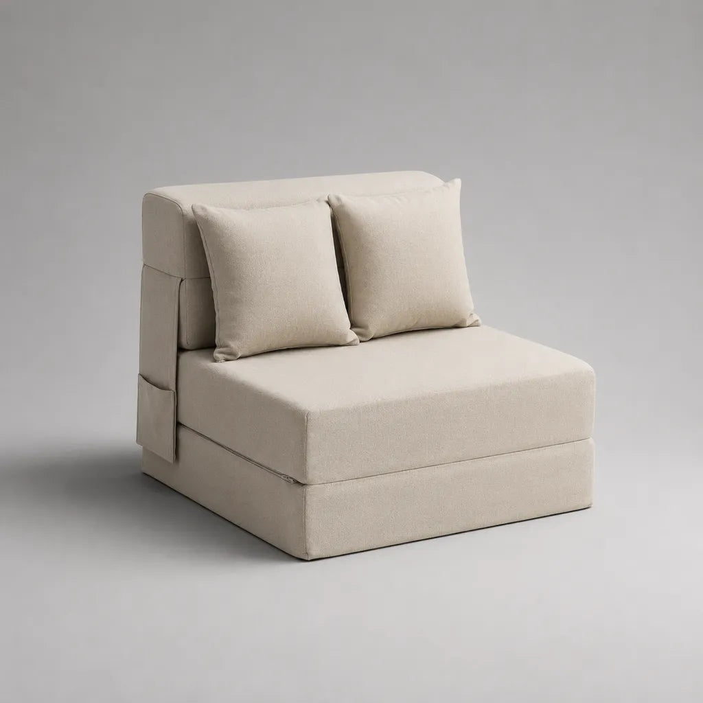 Sedia convertibile 1 seduta in poliestere e schiuma PU beige, 100 × 95 × 80 cm, letto 100 × 190 cm
