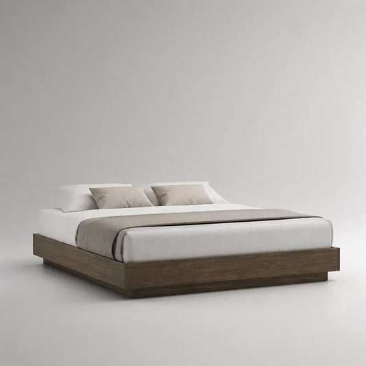 Set di 2 pezzi – Letto a due posti in legno di noce con letto con latte, letto 160 × 200 cm, 216 × 176 × 32 cm