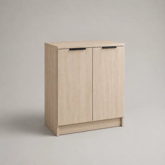 Set di 2 pezzi – Armadio a due porte in pannello di particelle di melamina, rovere chiaro e nero, 80 × 35 × 100 cm