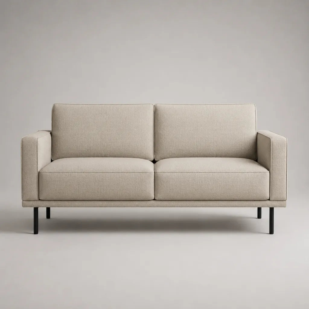 Divano a 2 posti in poliestere beige e metallo nero, 170 × 82 × 84 cm