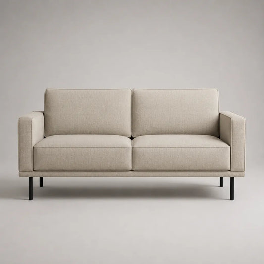 Divano a 2 posti in poliestere beige e metallo nero, 170 × 82 × 84 cm