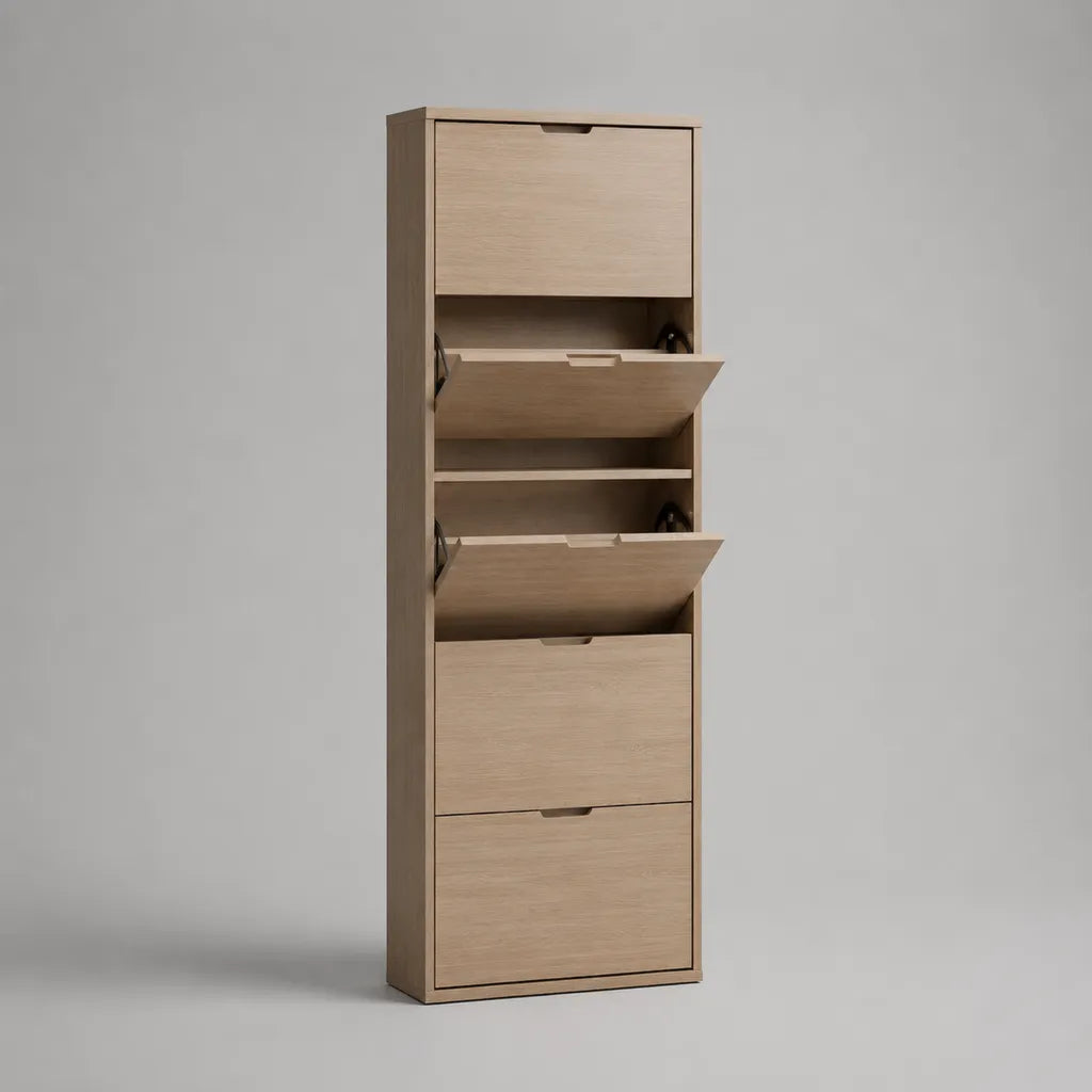 Armadio in legno con 5 porte taglienti, rovere leggero, 60 × 24 × 180 cm